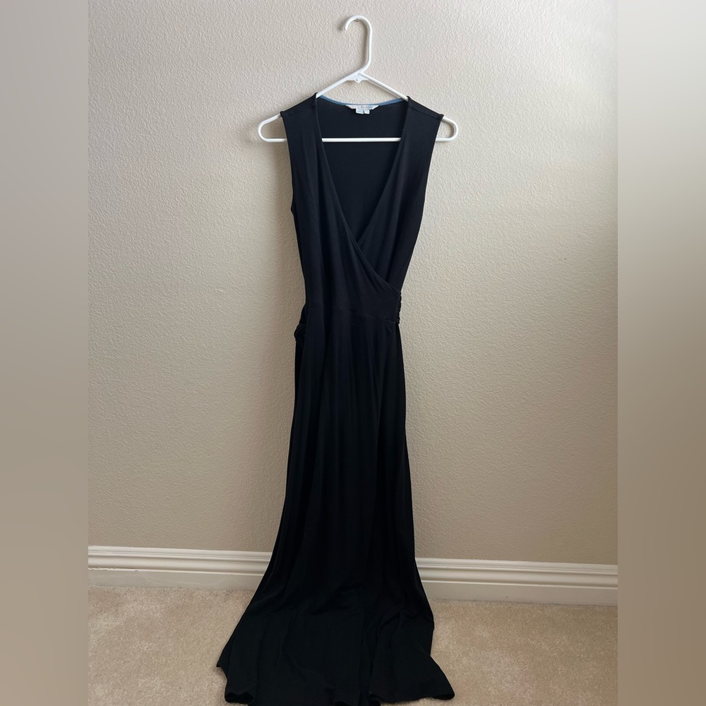 Boden V Neck Black Sleeveless Wrap Maxi Dress, size 2